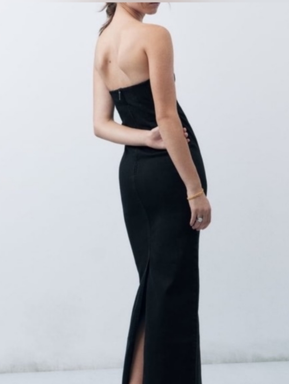 ZARA STRAPLESS FITTED DENIM DRESS FRAYED BLack BNWT - Picture 3 of 16